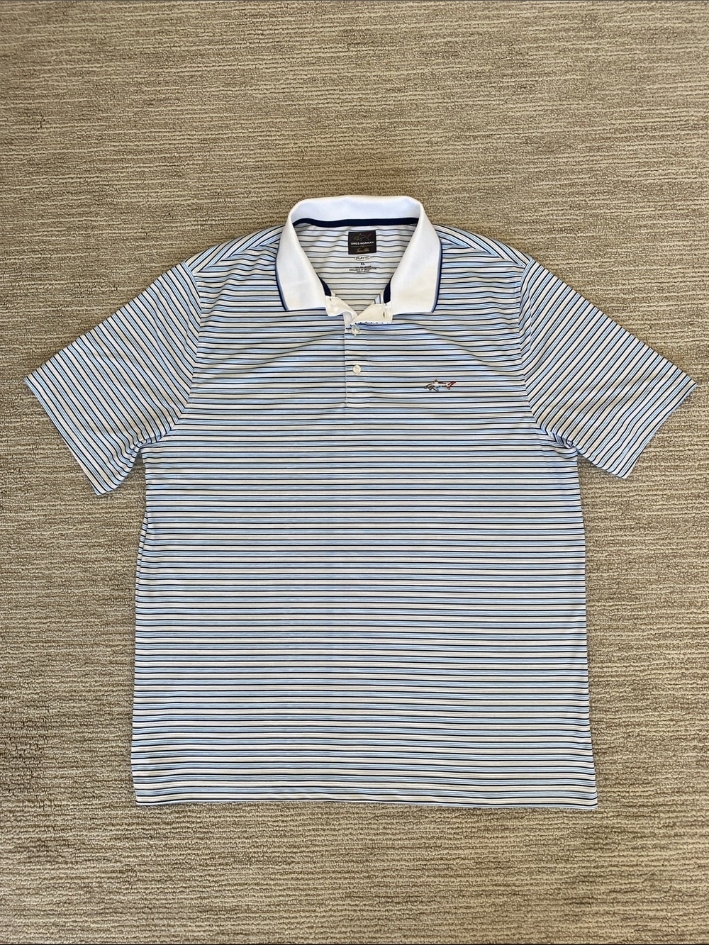 Greg Norman Collection Light Blue & White Striped Polo